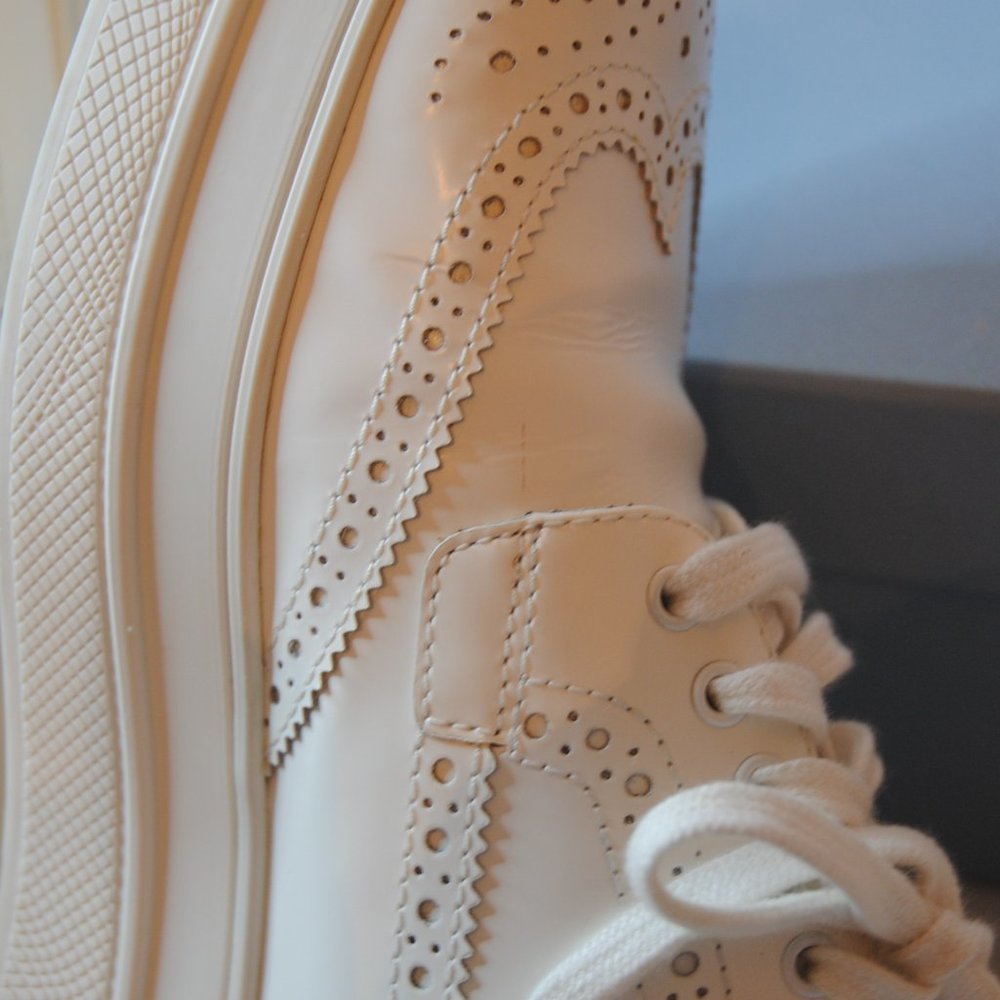 Prada White Leather Wingtip Oxfords - Picture 11 of 13